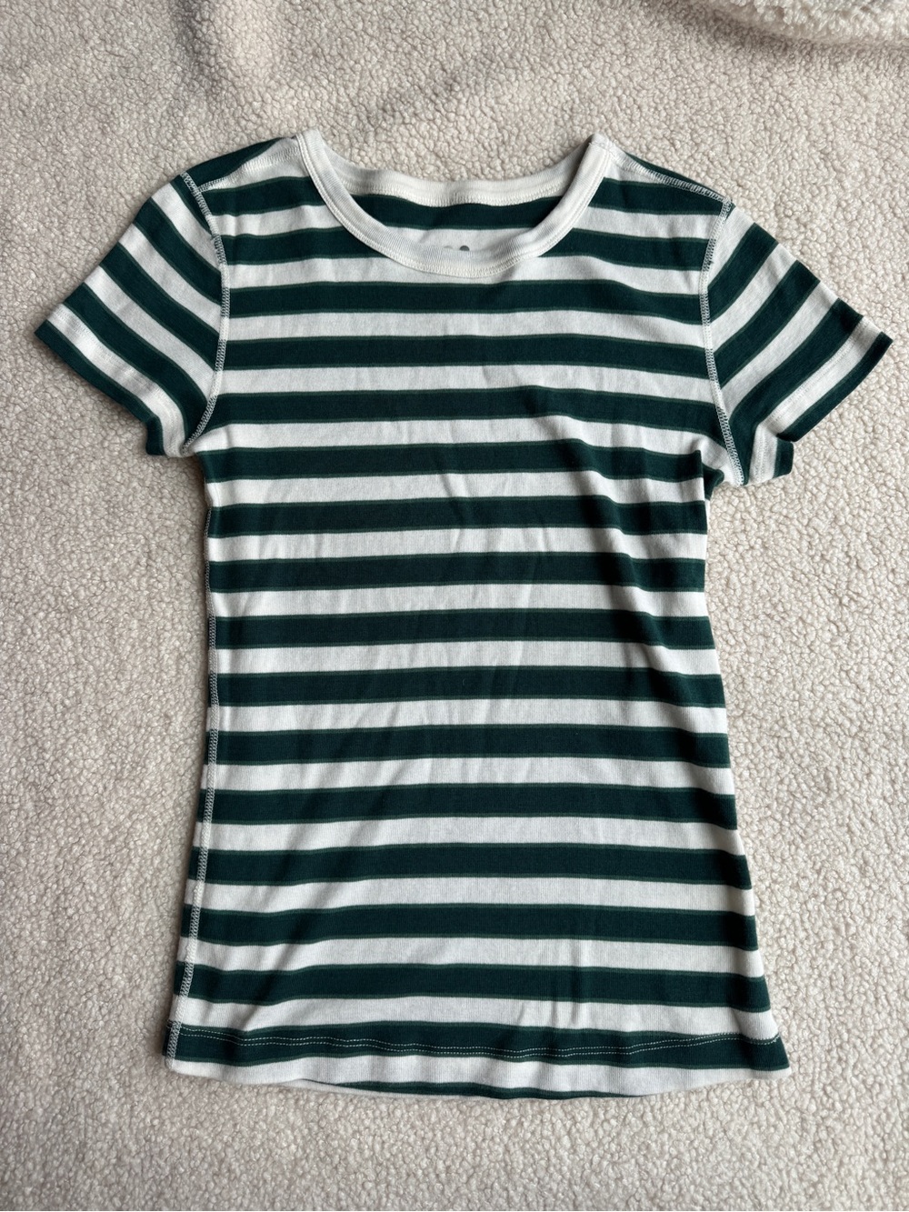 Women’s Short Sleeve Green and White Striped Tee